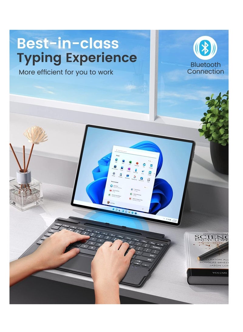 Surface Pro 11/10/9/8 Keyboard, Wireless Bluetooth Keyboard for Microsoft Surface Pro 11/Pro 10 2024/Pro 9/Pro 8/Pro X 13 Inch, Rechargeable Detachable Keyboard with Trackpad/Pen Holder , Black - Image 2