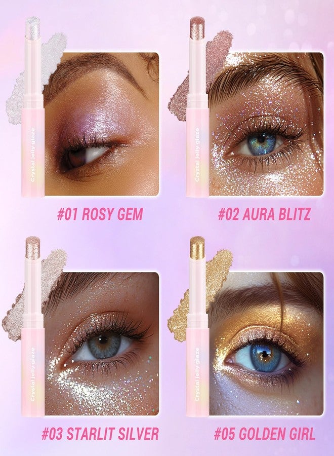 Hegafoo Crystal Hydrating Jelly Stick Eyeshadow Stick, Glitter Makeup Jelly Shimmer Eye Shadow Crayon, Lightweight Eye Brightener Makeup Glitter Eye Shadow (Multicolor, 4 colors) - Image 3