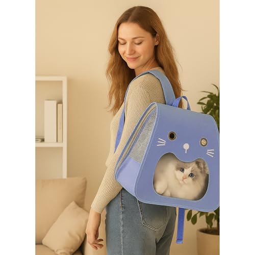 Schmick Pet Carrier Backpack for Cats & Small Dogs – Foldable Travel Bag with Cute Face Design | Portable Cat House | Comfortable & Breathable (Purple) - Image 2