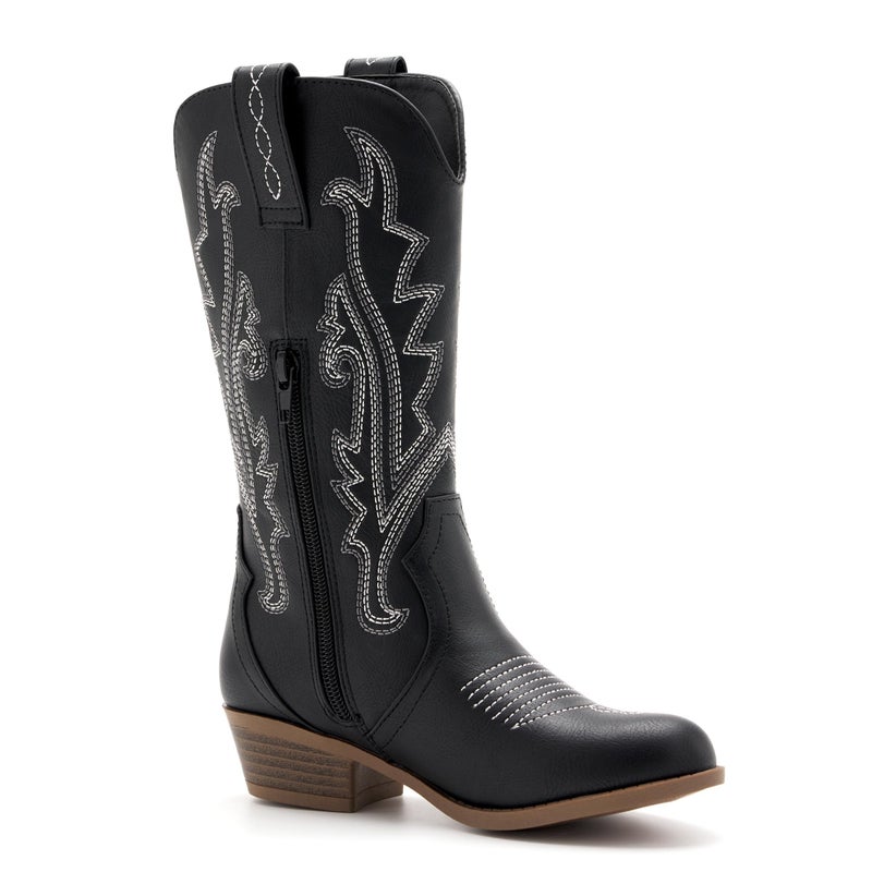 vodvob Kids Western Boots Embroidered Cowgirl Cowboy Boots Boys Girls Mid Calf Round Toe Riding Shoes Little Kid/Big Kid - Image 3
