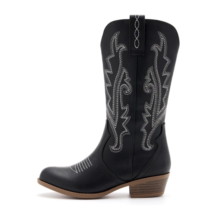 vodvob Kids Western Boots Embroidered Cowgirl Cowboy Boots Boys Girls Mid Calf Round Toe Riding Shoes Little Kid/Big Kid - Image 2
