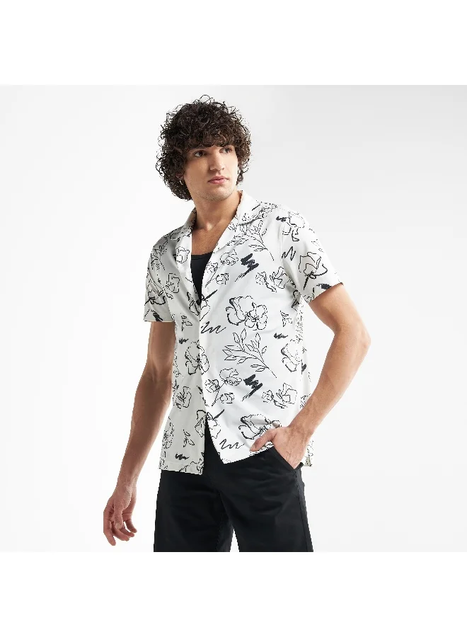 Splash FAV Floral Print Camp Collar Shirt with Short Sleeves