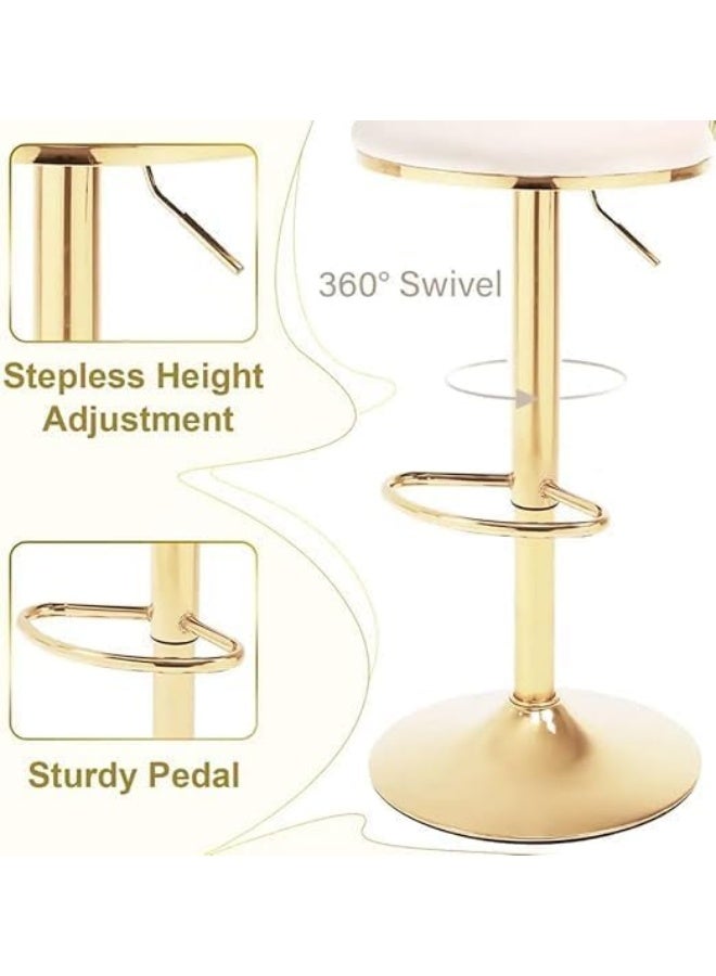 Poppins Home كرسي بار ذهبي قابل للتعديل 360" دوار من بوبينز هوم مع مسند ظهر للمقاهي والبارات (بيج) - Image 4