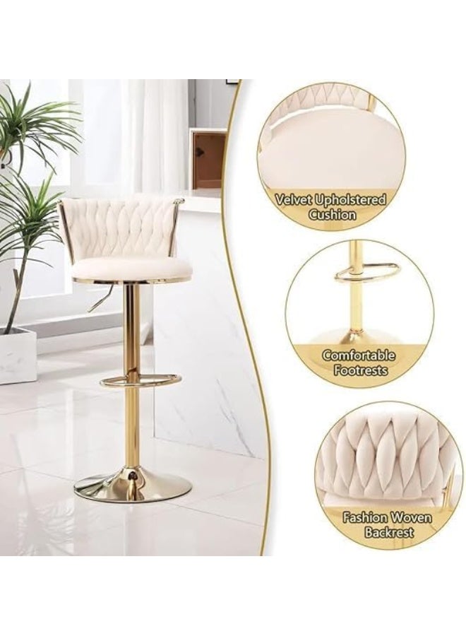 Poppins Home كرسي بار ذهبي قابل للتعديل 360" دوار من بوبينز هوم مع مسند ظهر للمقاهي والبارات (بيج) - Image 5