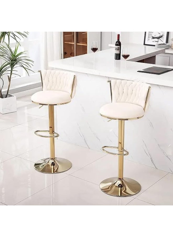 Poppins Home كرسي بار ذهبي قابل للتعديل 360" دوار من بوبينز هوم مع مسند ظهر للمقاهي والبارات (بيج) - Image 2