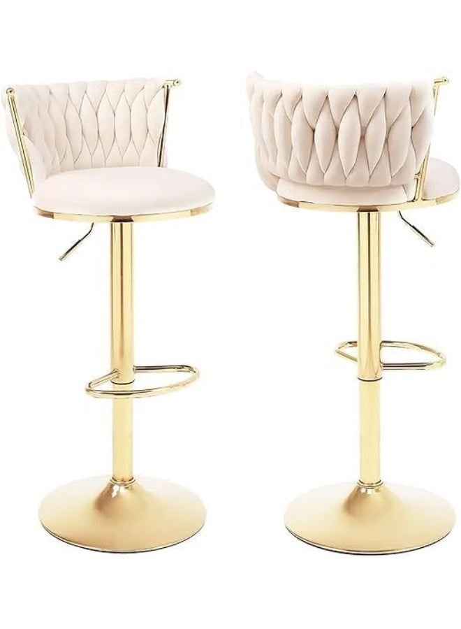 Poppins Home كرسي بار ذهبي قابل للتعديل 360" دوار من بوبينز هوم مع مسند ظهر للمقاهي والبارات (بيج) - Image 1