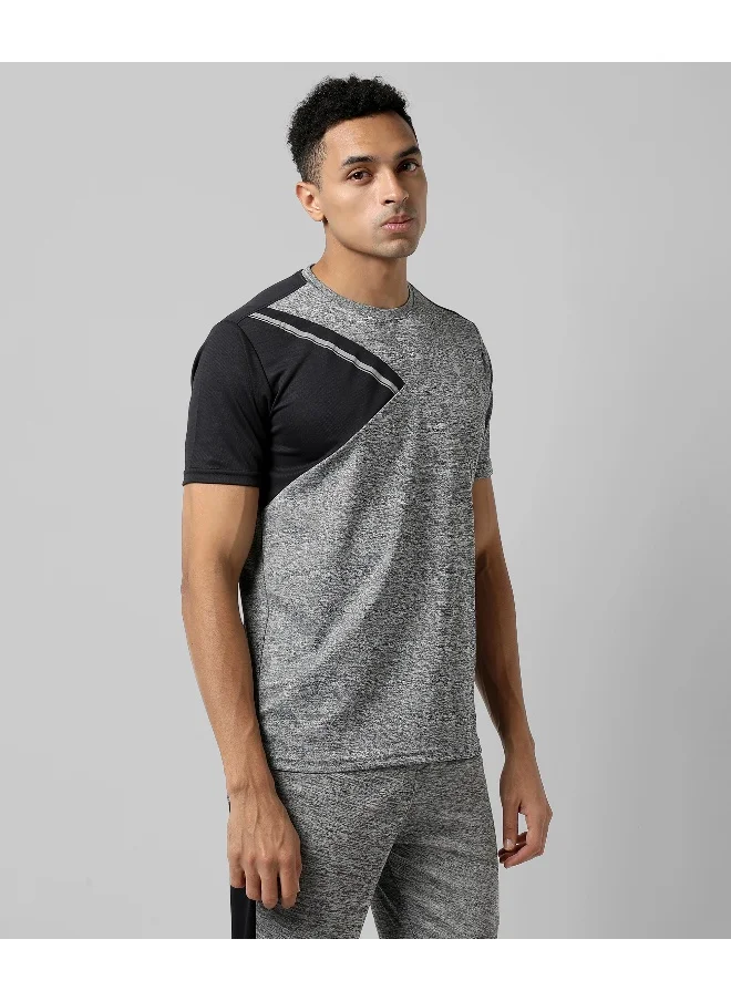 Campus Sutra Men's Grey Colourblocked Regular Fit Activewear T-Shirt