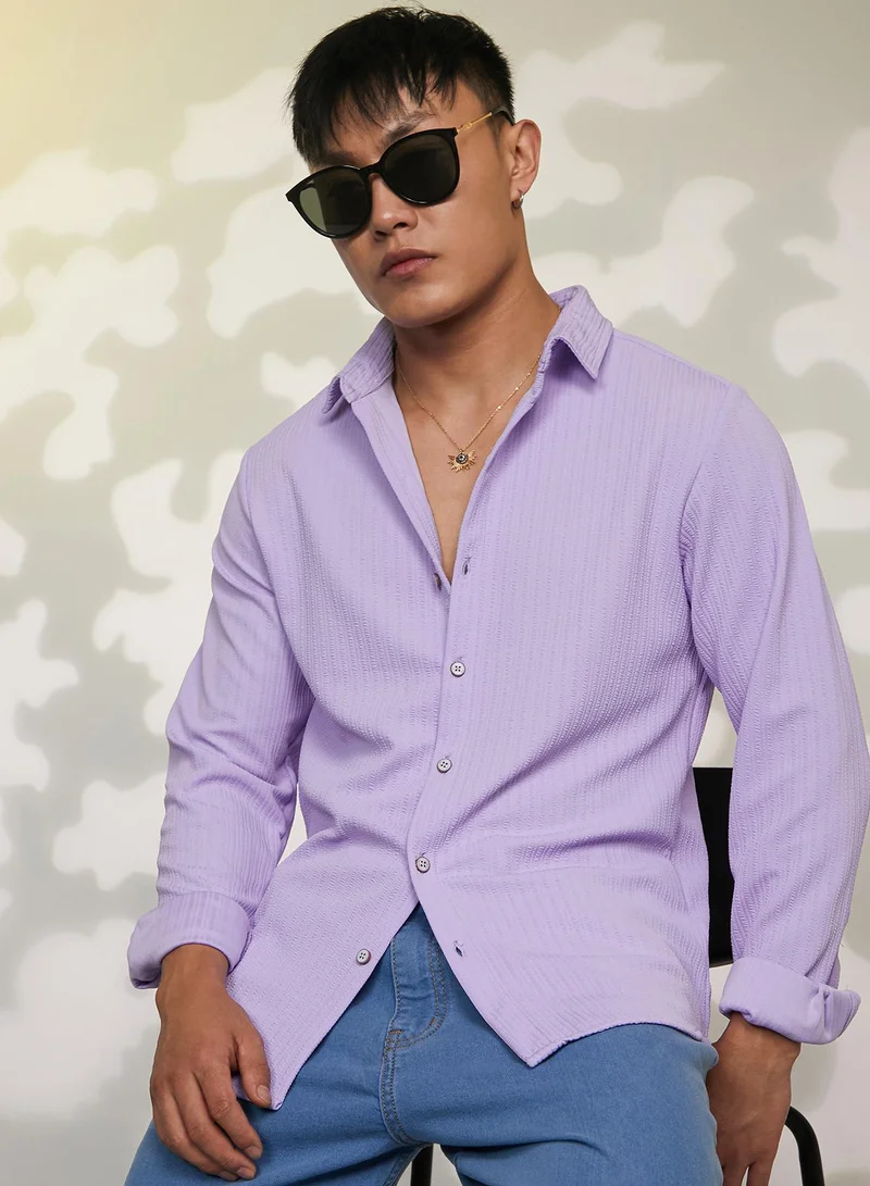 Campus Sutra Men's Lilac Stripe-Creased Shirt