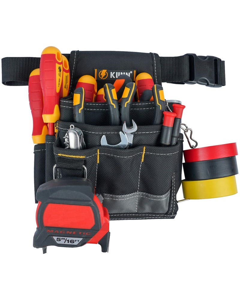 KUNN Electrician Tool Pouch,1680D Durable Tool Pouches with Belt Clip,Small Professional Electrician Pouch for Maintenance Tradesman,Grey - Image 1