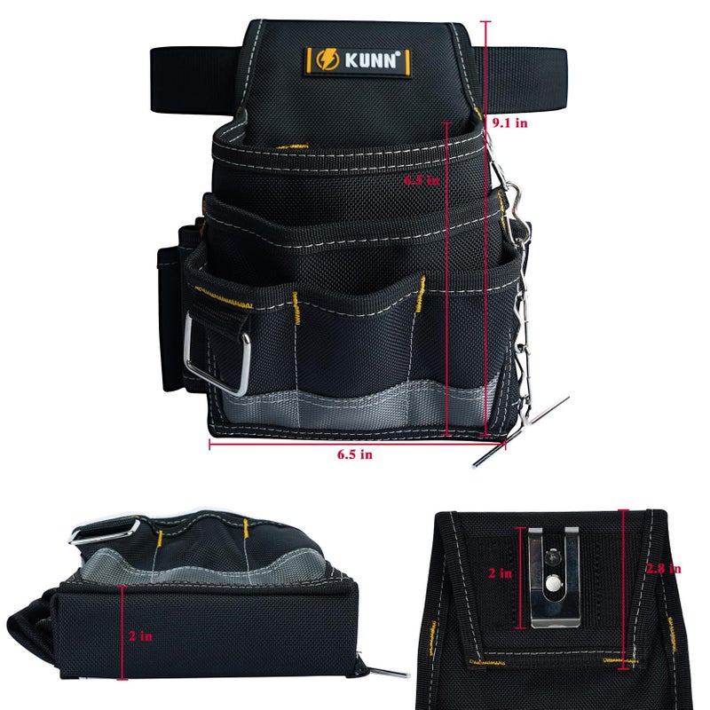 KUNN Electrician Tool Pouch,1680D Durable Tool Pouches with Belt Clip,Small Professional Electrician Pouch for Maintenance Tradesman,Grey - Image 3