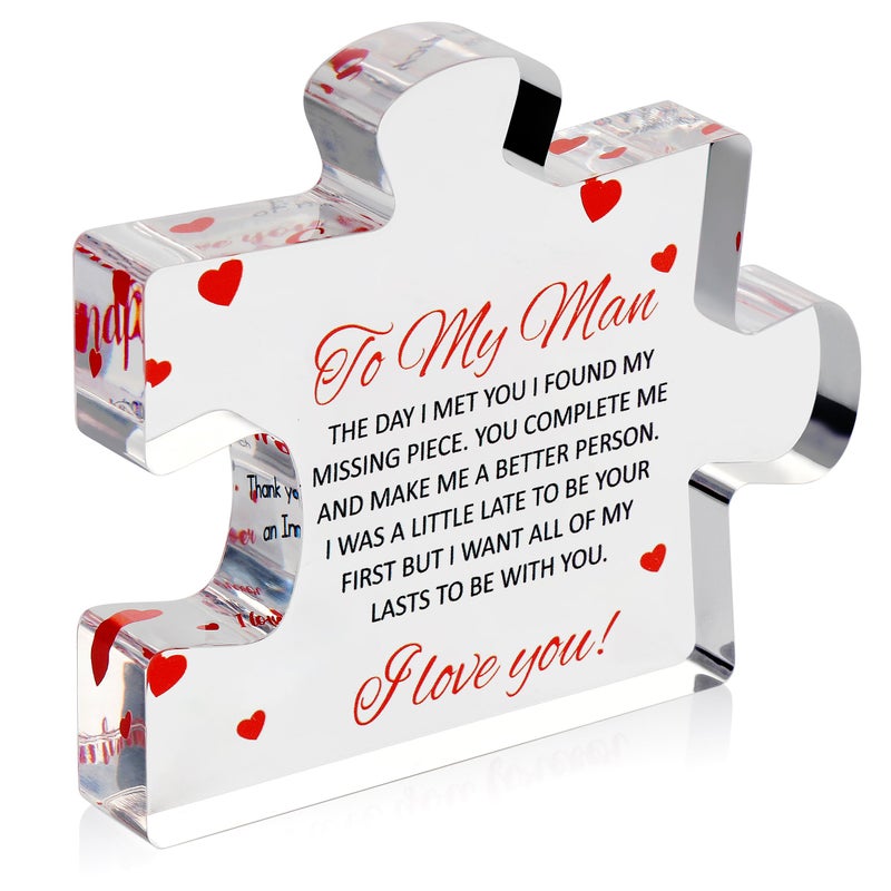 to My Man Engraved Acrylic Block Puzzle 41 x 35 inch Gifts for Him for Husband Fiance Birthday Gifts Valentines Day Gift for Boyfriend Cool Wedding Couple