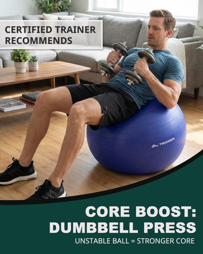 Trideer Yoga Ball for Exercise, Pregnancy & Birthing, 5 Sizes Exercise Ball for Physical Therapy, Stability, Fitness, Quick Pump Included - Image 4