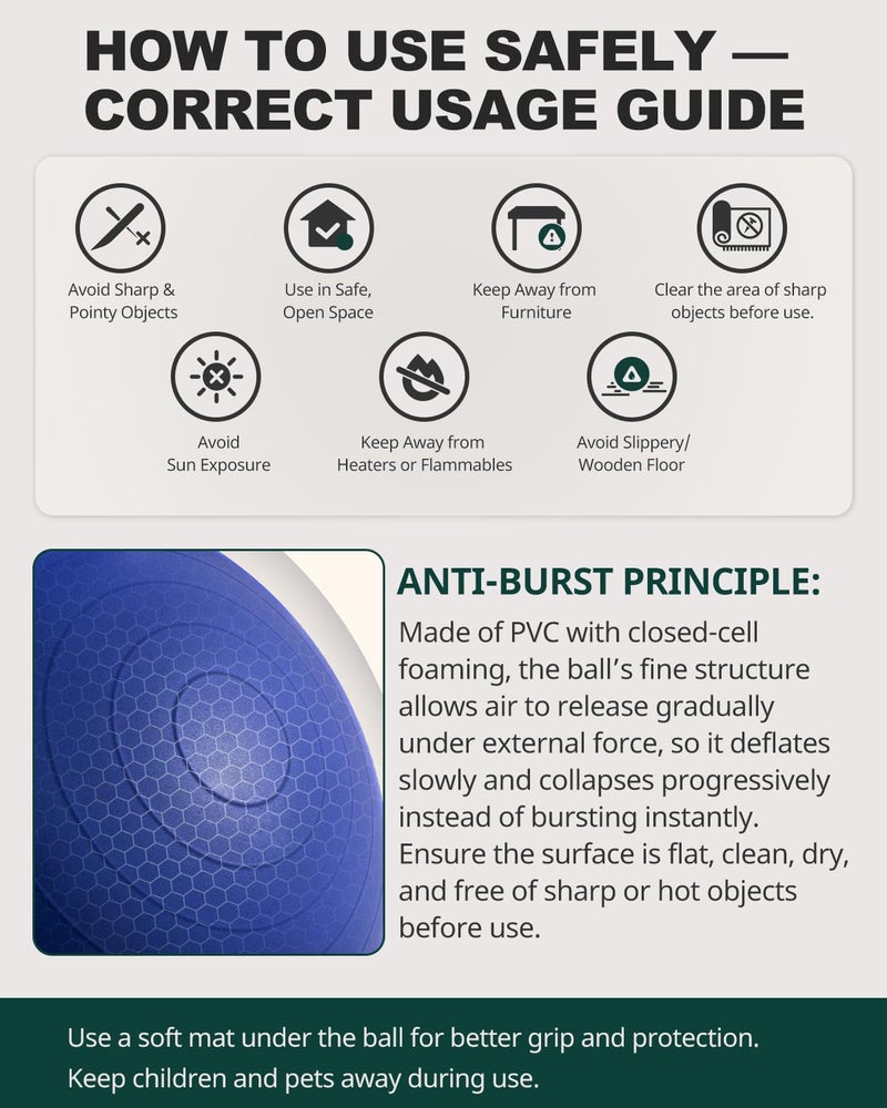 Trideer Yoga Ball for Exercise, Pregnancy & Birthing, 5 Sizes Exercise Ball for Physical Therapy, Stability, Fitness, Quick Pump Included - Image 2