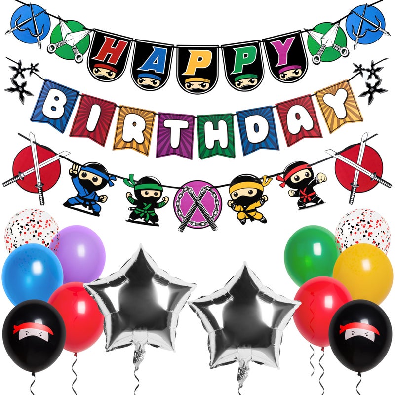 Pirese Ninja Birthday Party Decorations Kit Japanese Ninja Birthday Banner Ninja Party Supplies Ninja Balloons Martial Arts Ninja Warrior Party Decor Mortal Kombat Theme - Image 2