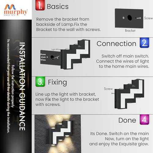 Murphy 12W Aluminium Led Luxurious Indoor & Outdoor Step Type Up/Down Wall Light Warm White, Shockproof & Rustproof Alluminium Body (3 Up & 3 Down Step), Pack of 10 (with 2 Years Warranty) - Image 5
