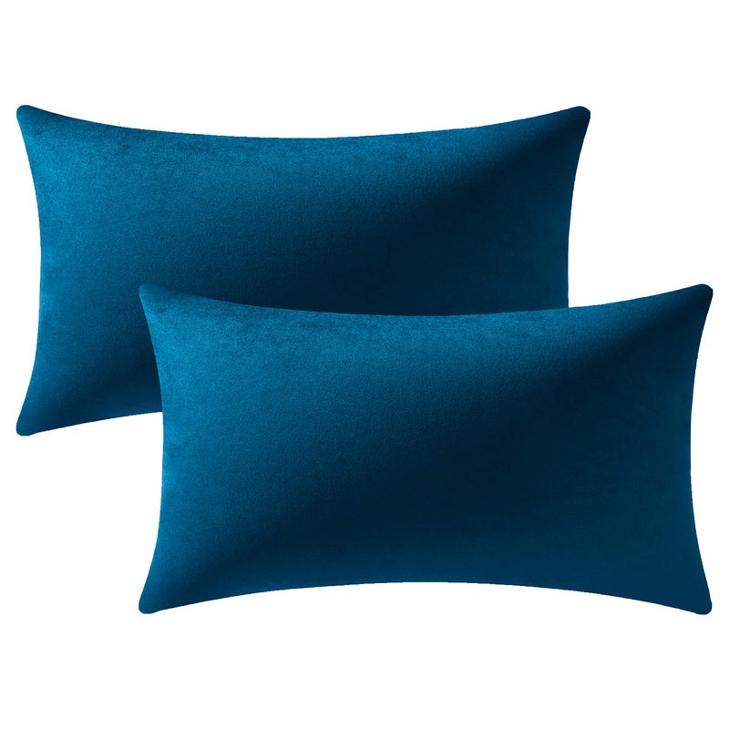 DEZENE Midnight Blue Throw Pillow Covers 2 Pack 12 x20 Inch Cozy Soft Velvet Rectangular Decorative Pillow Cases  Lumbar Toss Pillow Shams  Euro Cushion Covers for Farmhouse  Couch  Sofa  Bed - Image 1