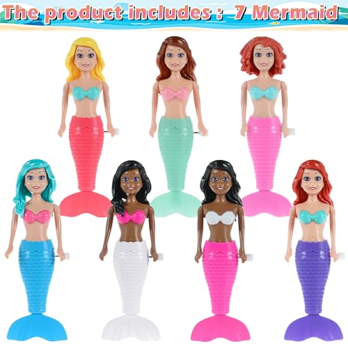 dollbie 7Pack WindUp Mermaid Bath Toys for Kids Toddler Bath Toys for Kids Moving Tail Priness Doll Diverse Hair Colors Styles Mermaids Swimming Pool Party Favors - Image 5