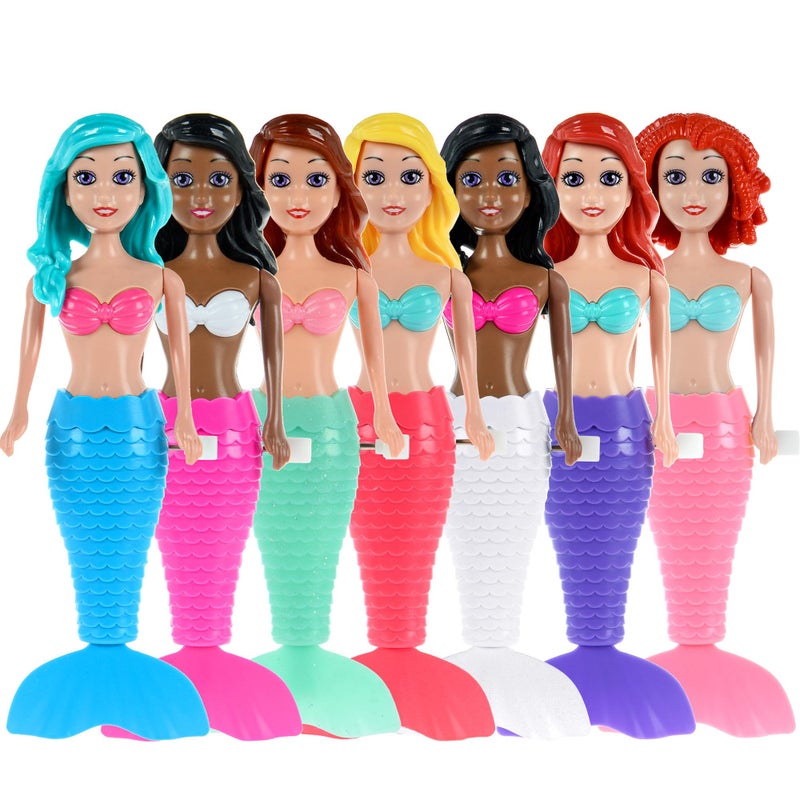 dollbie 7Pack WindUp Mermaid Bath Toys for Kids Toddler Bath Toys for Kids Moving Tail Priness Doll Diverse Hair Colors Styles Mermaids Swimming Pool Party Favors - Image 3
