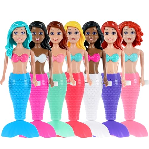 dollbie 7Pack WindUp Mermaid Bath Toys for Kids Toddler Bath Toys for Kids Moving Tail Priness Doll Diverse Hair Colors Styles Mermaids Swimming Pool Party Favors - Image 1