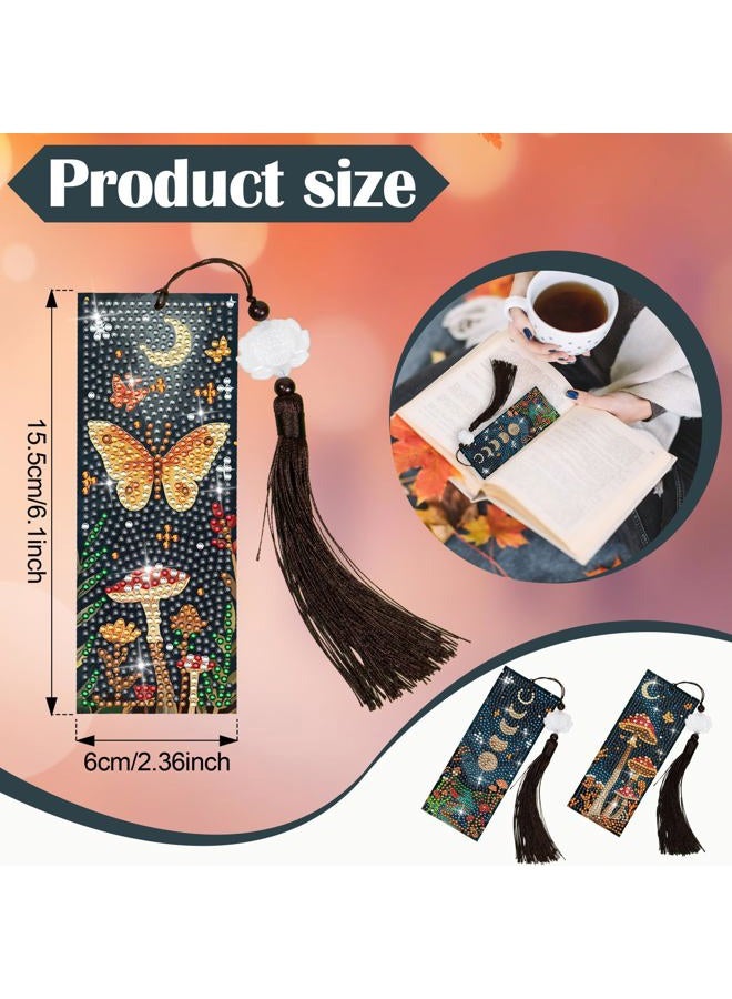 Anseal 3Pcs Mushroom Diamond Art Bookmarks DIY Leather Tassel Bookmark for Kids Adult Beginners Christmas New Year Graduation Birthday Gift - Image 4