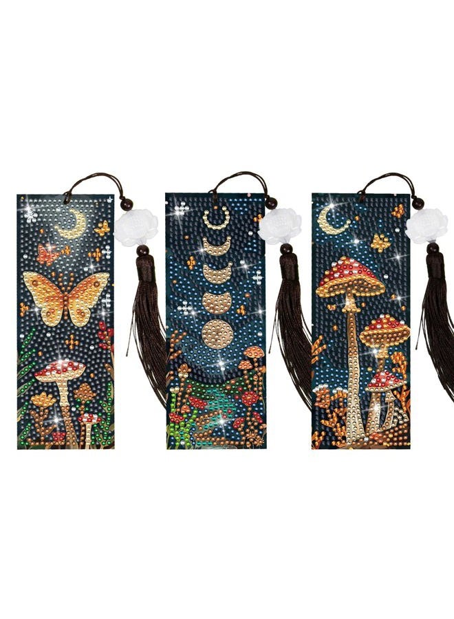 Anseal 3Pcs Mushroom Diamond Art Bookmarks DIY Leather Tassel Bookmark for Kids Adult Beginners Christmas New Year Graduation Birthday Gift - Image 1