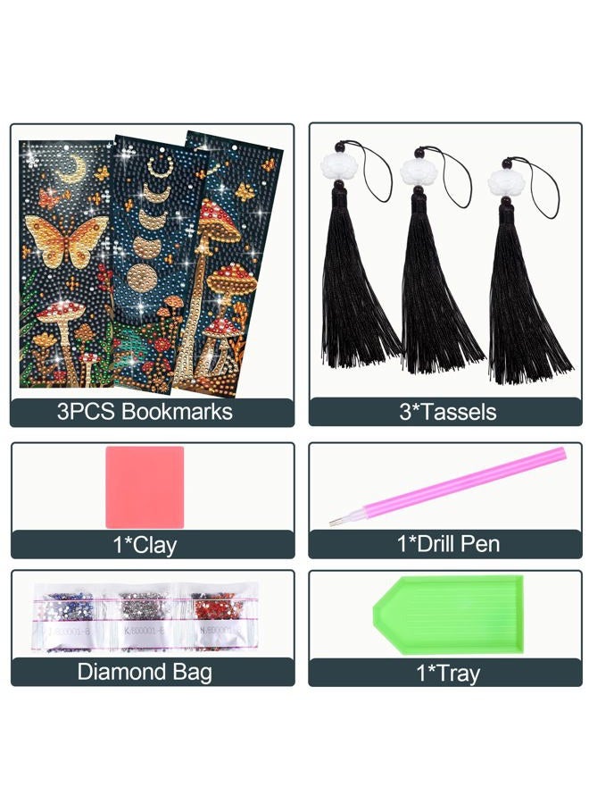 Anseal 3Pcs Mushroom Diamond Art Bookmarks DIY Leather Tassel Bookmark for Kids Adult Beginners Christmas New Year Graduation Birthday Gift - Image 3