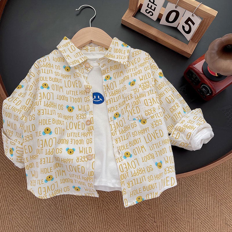 Boys' Blue Plaid Long-Sleeved Shirt 2025 Autumn New Spring & Fall Kidsren'S Shirt Kidsren'S Trendy Baby Tops And Jackets - Image 1