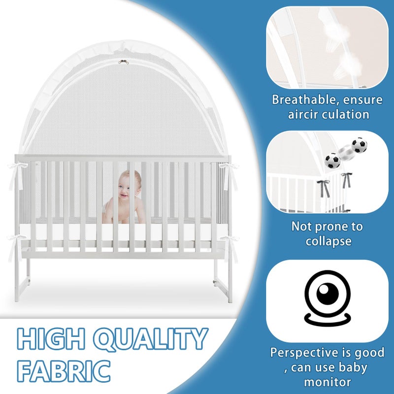 Zkaitoy Crib Tent - Crib Net to Keep Baby in, Stop Baby from Climbing Out of Crib, Pop Up Baby Crib Tent with Double Zip Strong Rods and Breathable Net Clear Visibility Easy to Install (White, Large) - Image 4