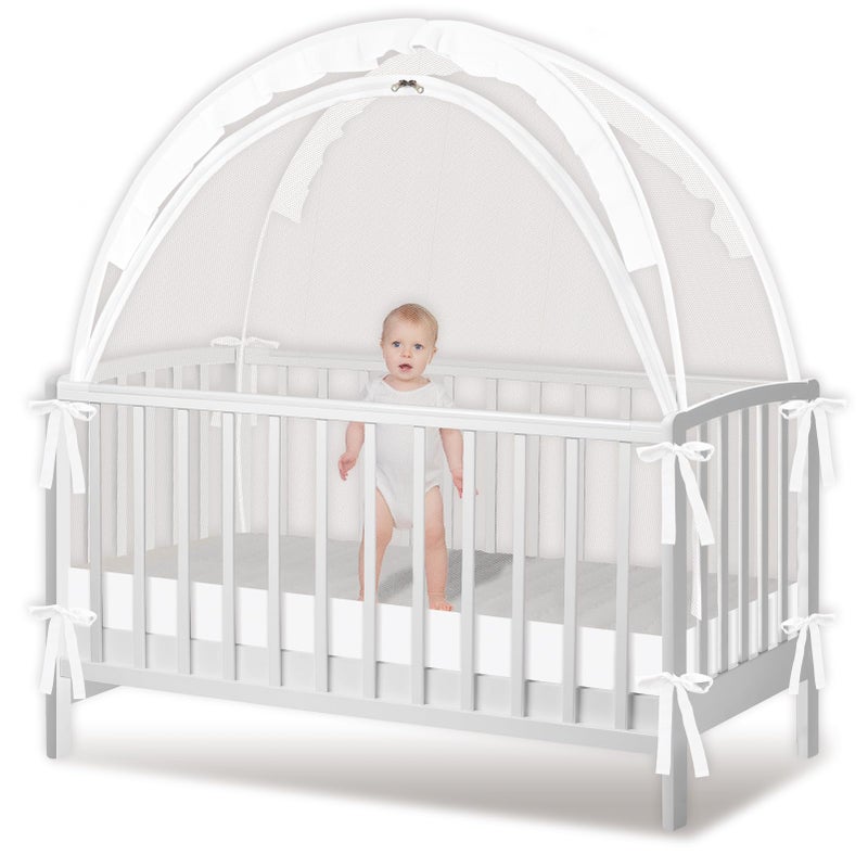 Zkaitoy Crib Tent - Crib Net to Keep Baby in, Stop Baby from Climbing Out of Crib, Pop Up Baby Crib Tent with Double Zip Strong Rods and Breathable Net Clear Visibility Easy to Install (White, Large) - Image 1