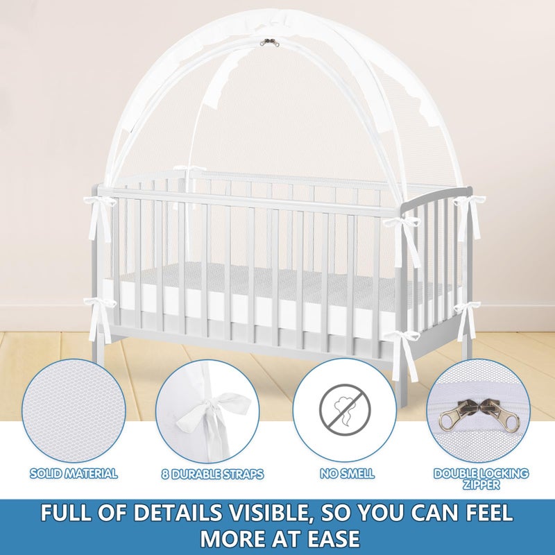Zkaitoy Crib Tent - Crib Net to Keep Baby in, Stop Baby from Climbing Out of Crib, Pop Up Baby Crib Tent with Double Zip Strong Rods and Breathable Net Clear Visibility Easy to Install (White, Large) - Image 3