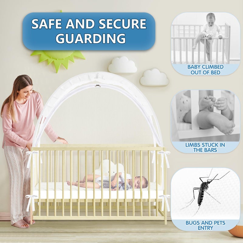 Zkaitoy Crib Tent - Crib Net to Keep Baby in, Stop Baby from Climbing Out of Crib, Pop Up Baby Crib Tent with Double Zip Strong Rods and Breathable Net Clear Visibility Easy to Install (White, Large) - Image 2