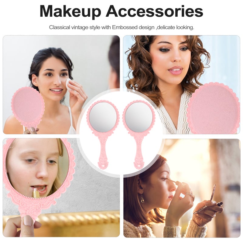 💄 مرآتان يدويتان للمكياج محمولة بتصميم قديم بلون وردي - Image 3