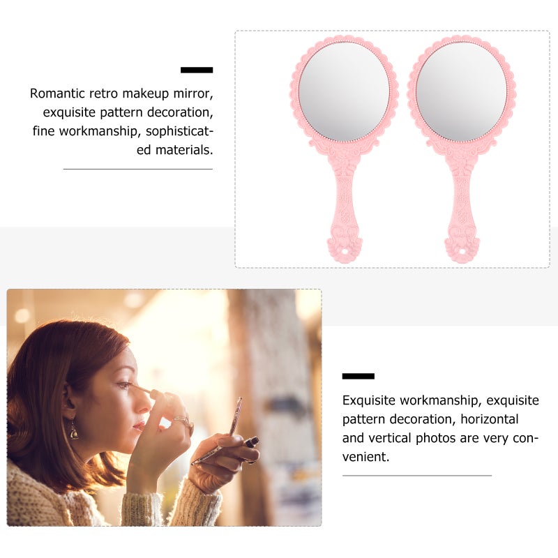 💄 مرآتان يدويتان للمكياج محمولة بتصميم قديم بلون وردي - Image 4
