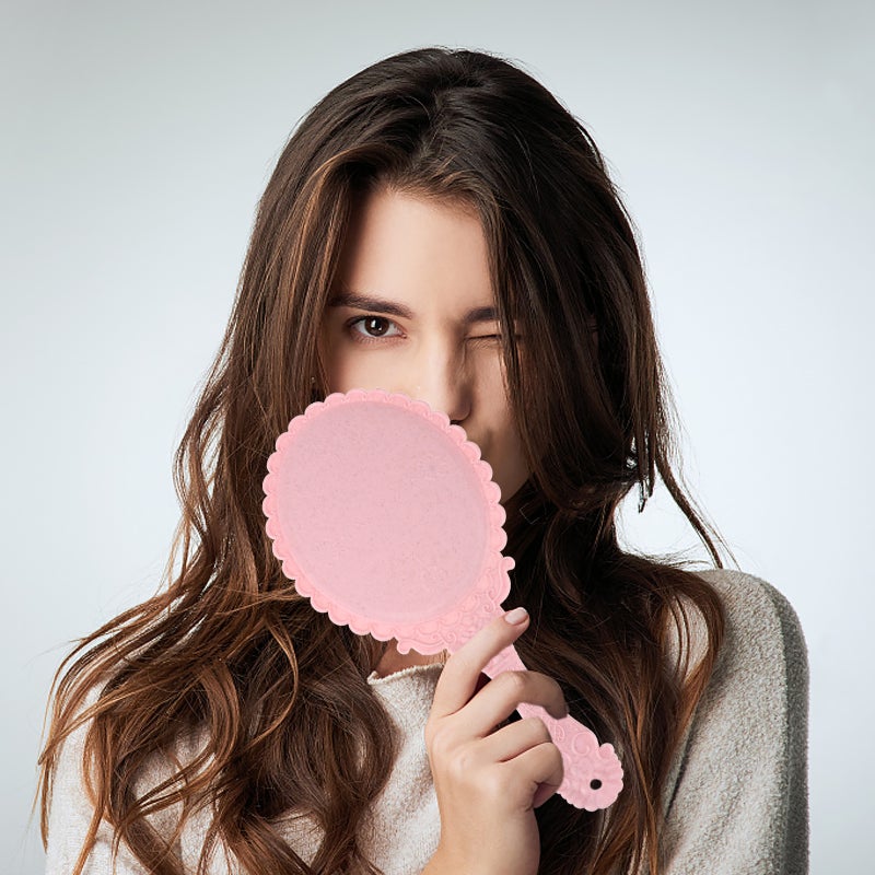 💄 مرآتان يدويتان للمكياج محمولة بتصميم قديم بلون وردي - Image 2