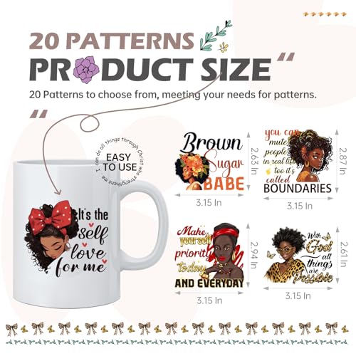 AFRITEE UV DTF Cup Wraps - 20 Sheets Black Girl Uvdtf Tumbler Wrap for 16 oz Glass Coffee, Motivational Saying Transfer Stickers DIY Mugs Craft Decals Decorations Creative Gifts for Black Women - Image 4