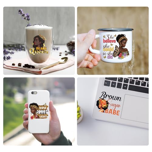 AFRITEE UV DTF Cup Wraps - 20 Sheets Black Girl Uvdtf Tumbler Wrap for 16 oz Glass Coffee, Motivational Saying Transfer Stickers DIY Mugs Craft Decals Decorations Creative Gifts for Black Women - Image 5