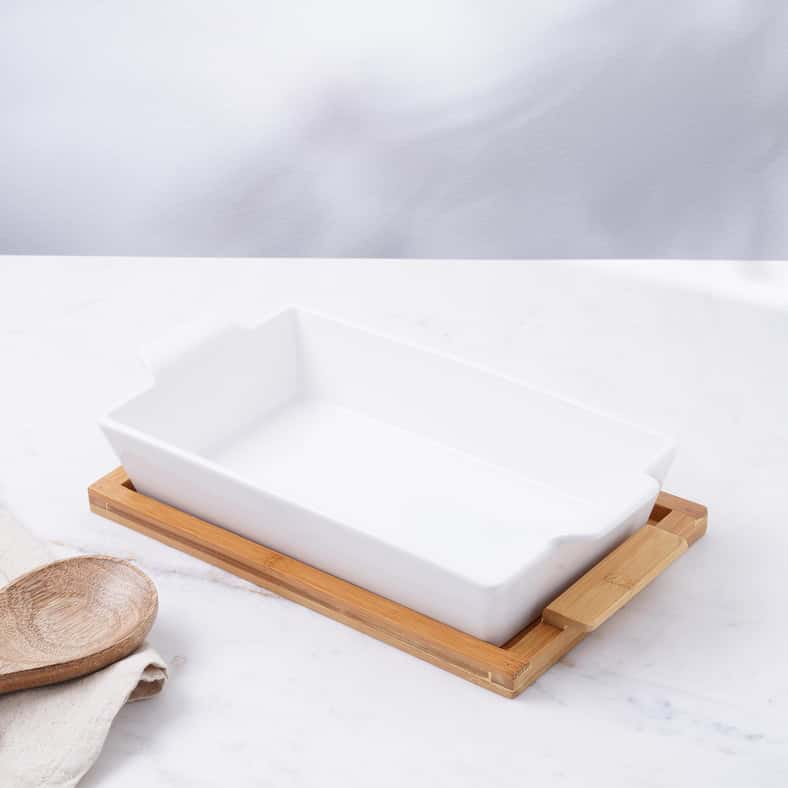 Pan Home صينية خبز مستطيلة من ناتورا مع غطاء من الخيزران، سعة 2.2 لتر، أبيض - Image 5