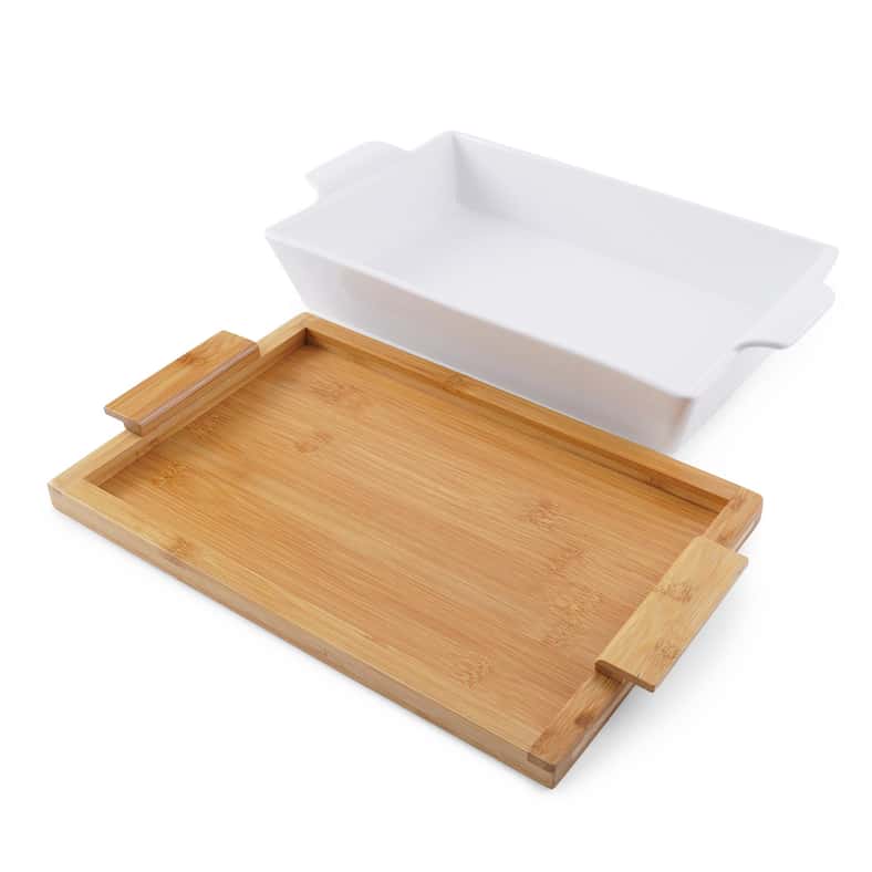 Pan Home صينية خبز مستطيلة من ناتورا مع غطاء من الخيزران، سعة 2.2 لتر، أبيض - Image 4