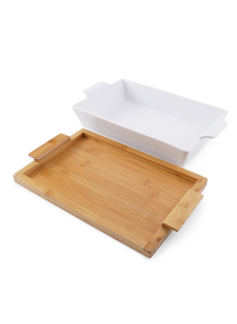 Pan Home صينية خبز مستطيلة من ناتورا مع غطاء من الخيزران، سعة 2.2 لتر، أبيض - Image 4