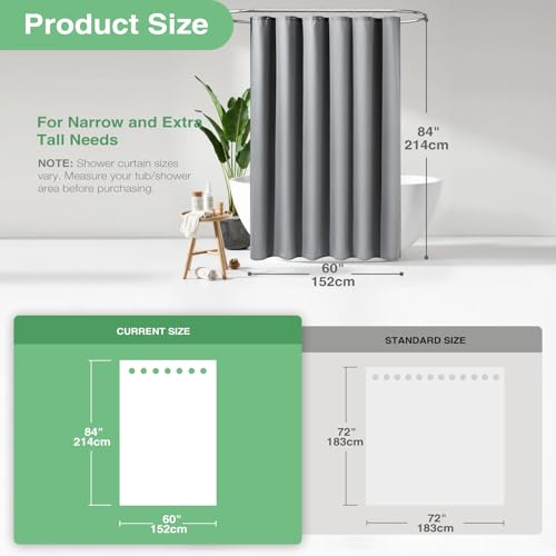 Dynamene Stall Fabric Shower Curtain - 60 x 84 inch Long Waffle Weave Weighted Thick Cloth Shower Curtain for Bathroom, Neutral Heavy Duty Hotel Spa Luxury Bath Curtain Set with 10 Hook, Grey/Gray - Image 3