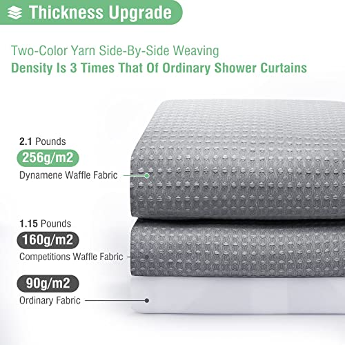 Dynamene Stall Fabric Shower Curtain - 60 x 84 inch Long Waffle Weave Weighted Thick Cloth Shower Curtain for Bathroom, Neutral Heavy Duty Hotel Spa Luxury Bath Curtain Set with 10 Hook, Grey/Gray - Image 2