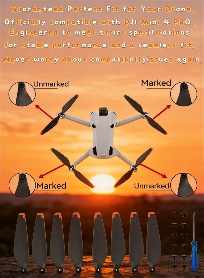 RZWWBAKING 8Pcs Low-Noise Quick-Release Propellers for DJI Mini 4 Pro Propellers, Full Replacement Kit with Screws & Screwdriver, Stable Flight & Easy Installation Spare Parts - Image 4