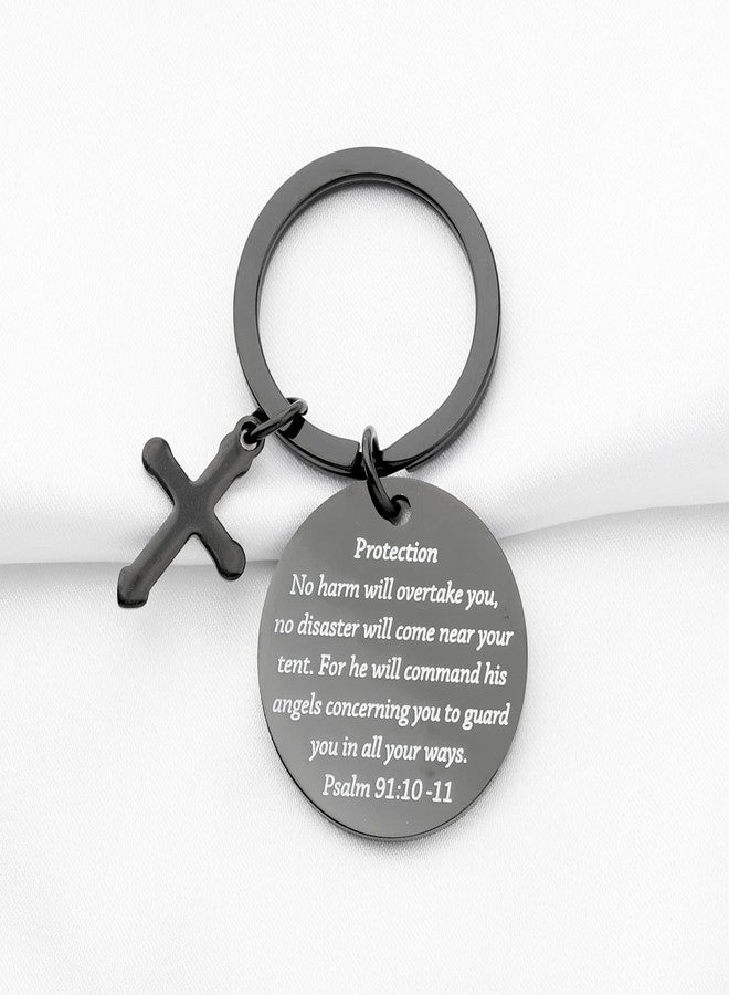 bobauna Bible Verse Keychain Psalm 91 No Harm Will Overtake You No Disaster Will Come Near Your Tent Religious Jewelry Christian Gift (protection Psalm 91:10-11 keychain black) - Image 3