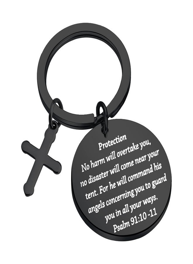 bobauna Bible Verse Keychain Psalm 91 No Harm Will Overtake You No Disaster Will Come Near Your Tent Religious Jewelry Christian Gift (protection Psalm 91:10-11 keychain black) - Image 1