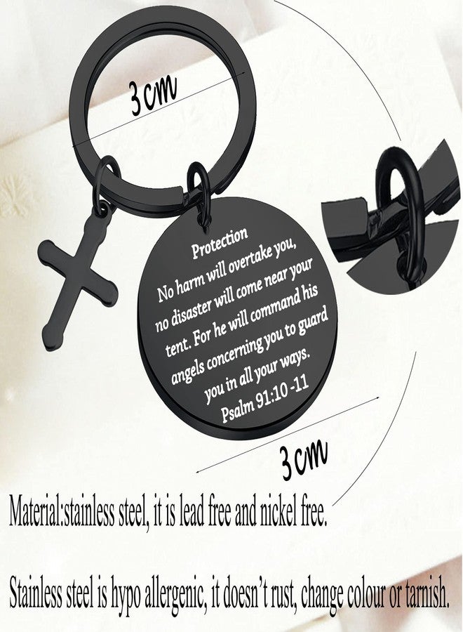 bobauna Bible Verse Keychain Psalm 91 No Harm Will Overtake You No Disaster Will Come Near Your Tent Religious Jewelry Christian Gift (protection Psalm 91:10-11 keychain black) - Image 2
