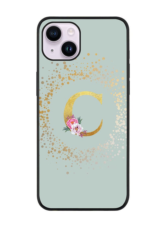 Stylizedd Rugged Black edge case for Apple iPhone 14 Plus Slim fit Soft Case Flexible Rubber Edges TPU Gel Thin Cover - Custom Monogram Initial Letter Floral Pattern Alphabet - C (Light Grey) - Image 1