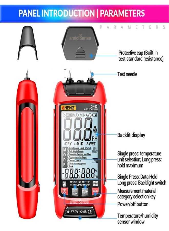 amiciSense 7-in-1 Wall Seepage/Moisture Meter, Digital Hygrometer for Wood, Building Materials, and More with Temperature Measurement - Image 5