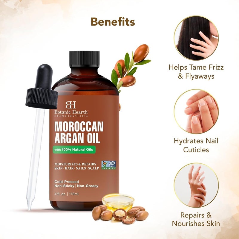 Botanic Hearth Moroccan Argan Oil for Hair & Skin | Argan Oil for Curly Frizzy Hair | Promotes Growth and Repairs Dry, Damaged Hair | Non GMO Verified | 4 fl oz - Image 3