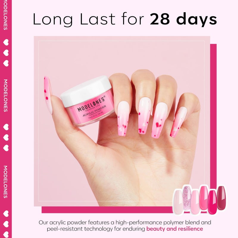 Modelones Pink Acrylic Powder 6 Colors Acrylic Nail Powder Kit Neon Glitter Summer Acrylic Nail Powder Valentine's Acrylic Cover Powder for Nail Art Extension No Nail Lamp Needed (A3-LoveStruck Blush) - Image 4