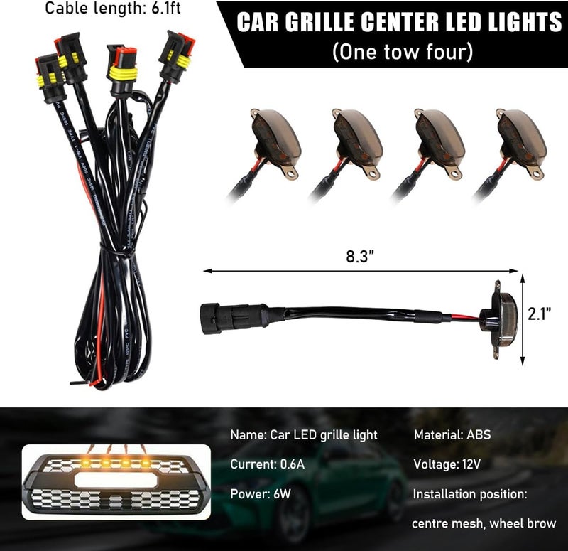 Ohleats 4PCS LED Front Grille Light with Wiring Harness - Waterproof Decorative Lamp for F150 F250 F350 (Black & Yellow) - Image 2